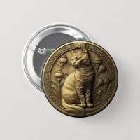 Gold Sitting Cat Medallion Button