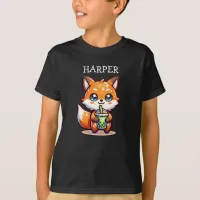 Cute Kawaii Fox with Bubble Tea Personalized T-Shirt