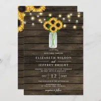 Barn Wood String Lights Sunflowers Wedding  Invitation