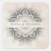 Mandala Lace Wedding Favors Neutrals ID478 Square Sticker