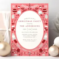 Festive Modern Red and Pink Christmas Party Invitation