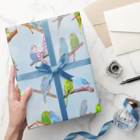 Lots of colorful parakeets - cute little birds  wrapping paper