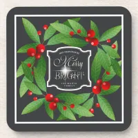 Merry Berry Bright Christmas Wreath ID591 Beverage Coaster