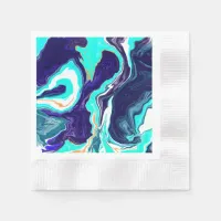 Blue Teal Ocean Swirls Marble Fluid Art   Napkins