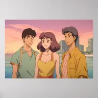 Polyamorous triad 80's retro Japanese Poster