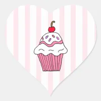 Cute Pink Birthday Cupcake Heart Sticker