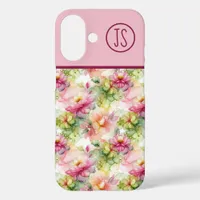 Pastel Flowers Alcohol Ink Illustration Monogram iPhone 16 Case