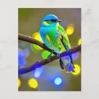 Blue Green Fantasy Bird Postcard