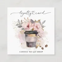 *~* Coffee To Go Floral Pink Rewards QR Loyalty Card