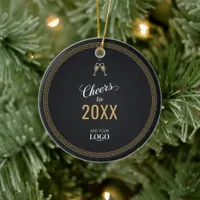 Cheers to the New Year Company Logo Corporate Gold Ceramic Ornament