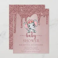 Budget Rose Gold Glitter Drips Elephant Baby Girl