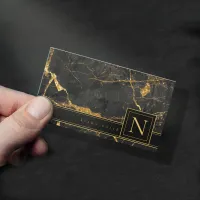 Simply Marble Monogram Gold/Black Std ID672  Business Card