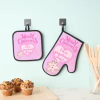 Christmas in Pink I'm on Gingerbread Duty pink | Oven Mitt & Pot Holder Set