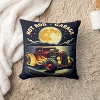 Hot rod cruising under the moonlight throw pillow