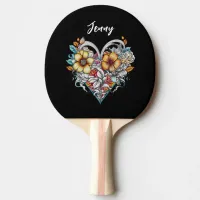 Personalized Floral Heart Romantic Ping Pong Paddle