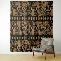 Caribbean Tribal Mudcloth: Black, Gold Tapestry