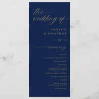 Soft Romantic Script Navy Blue and Gold Wedding Program