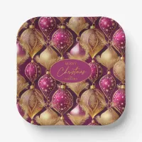 Magenta Gold Christmas Pattern#12 ID1009 Paper Plates