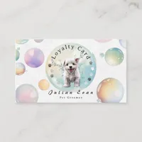 Colorful Bubble Suds Watercolor Puppy Dog Groomer Loyalty Card