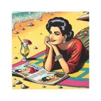 Retro Lady at Beach Daydreaming about Fashion Metal Print