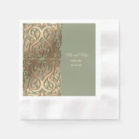 Elegant Modern Sage green & gold wedding Luxury Napkins