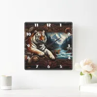 Bengal Tiger Resting Near Mountain Stream Square Wall Clock