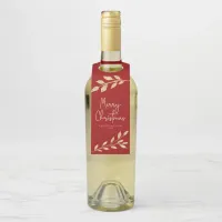 Modern Christmas Gold Leaves on Holiday Red Bottle Hanger Tag