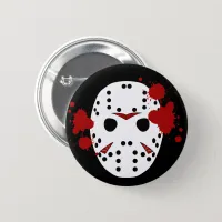 Friday 13th Halloween Mask Blood Spattered Button