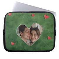 Red Hearts on Green Grass Laptop Sleeve