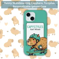 Funny Skateboarding Capybara Turquise  iPhone 15 Case