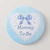 Blue Lacy Mom-To-Be Baby Shower Button