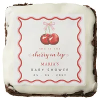 Cherry on Top Coquette Pink Bow Girl Baby Shower Brownie