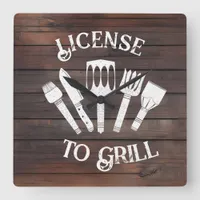 Rustic ‘License To Grill’ Wall Clock – Funny BBQ 