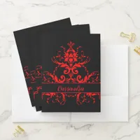 Romantic, Elegant Vintage Red Damask  Pocket Folder