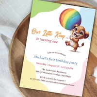 Little Lion Fun Colorful First Birthday Invitation