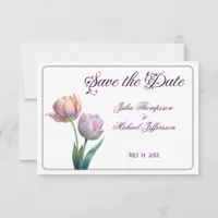 Romantic and Poetic Pastel Tulips Watercolor Save The Date