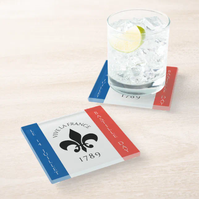 Bastille Day Fleur-de-Lis Tricolore France Flag Glass Coaster