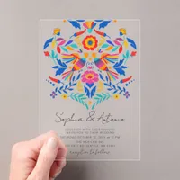 Vibrant Mexican Birds Otomi Floral Fiesta Wedding Acrylic Invitations