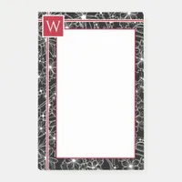 Dark Floral Sketch Pattern Black Red Monogram Post-it Notes