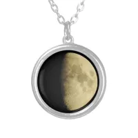 Moon Close Up Photo  Silver Plated Necklace