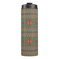 Southwest Sage Green and Orange Geometric Design  Thermal Tumbler