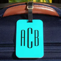 Vivid Cyan Vertical Three Letter Monogram Luggage Tag