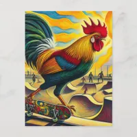 Skateboarding Rooster Colorful and Fun Postcard