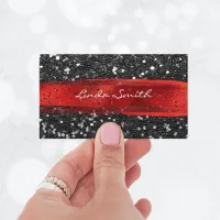 Black Confetti Glitter Red Brush Strokes Business Card