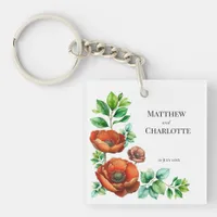 Sublime Watercolor Red Poppies in Vintage Style Keychain