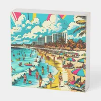 Beach with a Comic Book Pop Art Vibe Wooden Box Sign