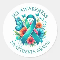 MG Awareness | Myasthenia Gravis Ribbon Classic Round Sticker