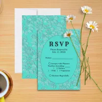 Romantic Daisies Turquoise Wedding RSVP Menu Card