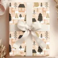 Christmas Bear Village Pink Black Gold Modern Wrapping Paper