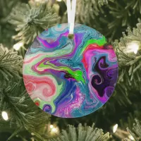 Colorful Digital Art Pour Paint Glass Ornament